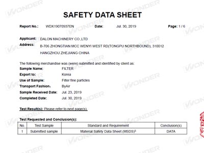 DALON MSDS Certificate