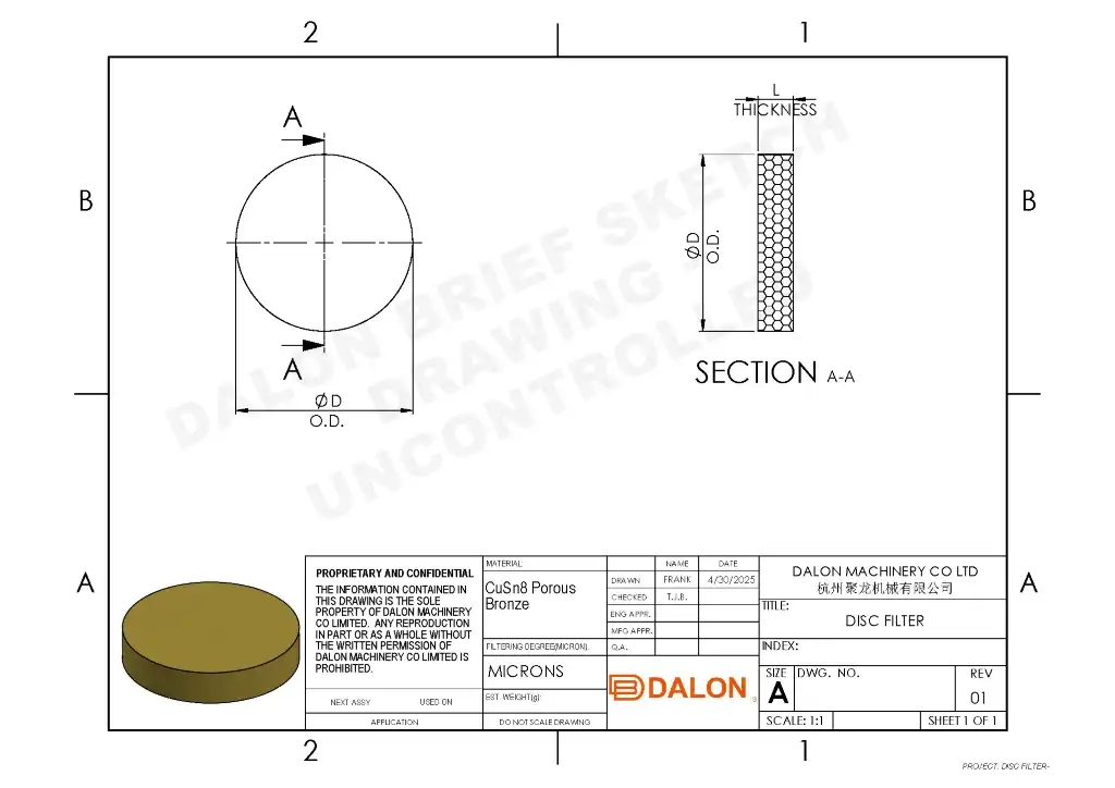 porous filter Technical Drawing
